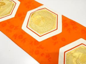 アンティーク　亀甲に鶴・菊模様織り出し袋帯（材料）